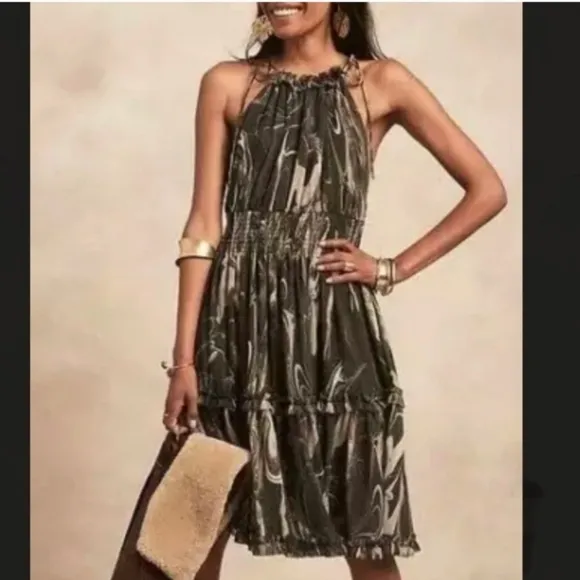 🐢 Banana Republic Halter Midi Dress Marble Smoke XL
