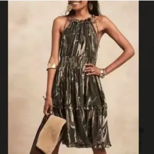 🐢 Banana Republic Halter Midi Dress Marble Smoke XL
