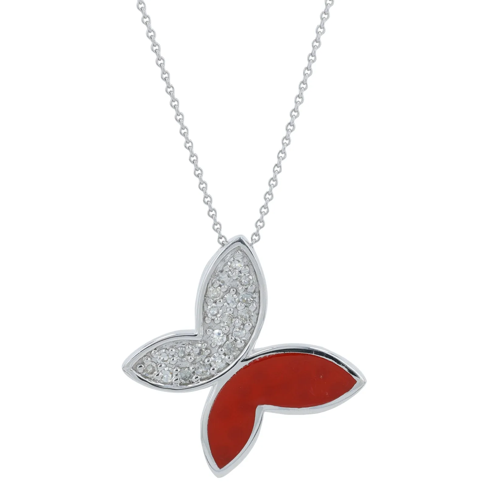14K 0.16 CT Diamond & Enamel Butterfly Necklace<p><strong>More Colors Available</p></strong>