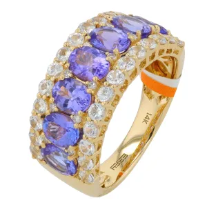 14K EFFY YG 3.18 CT White Sapphire & Tanzanite Ring