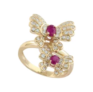 14K EFFY YG Diamond & Ruby Butterfly Ring