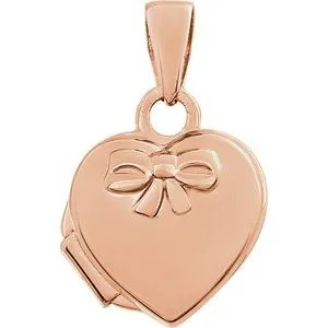 14K Rose Heart Embossed Bow Locket