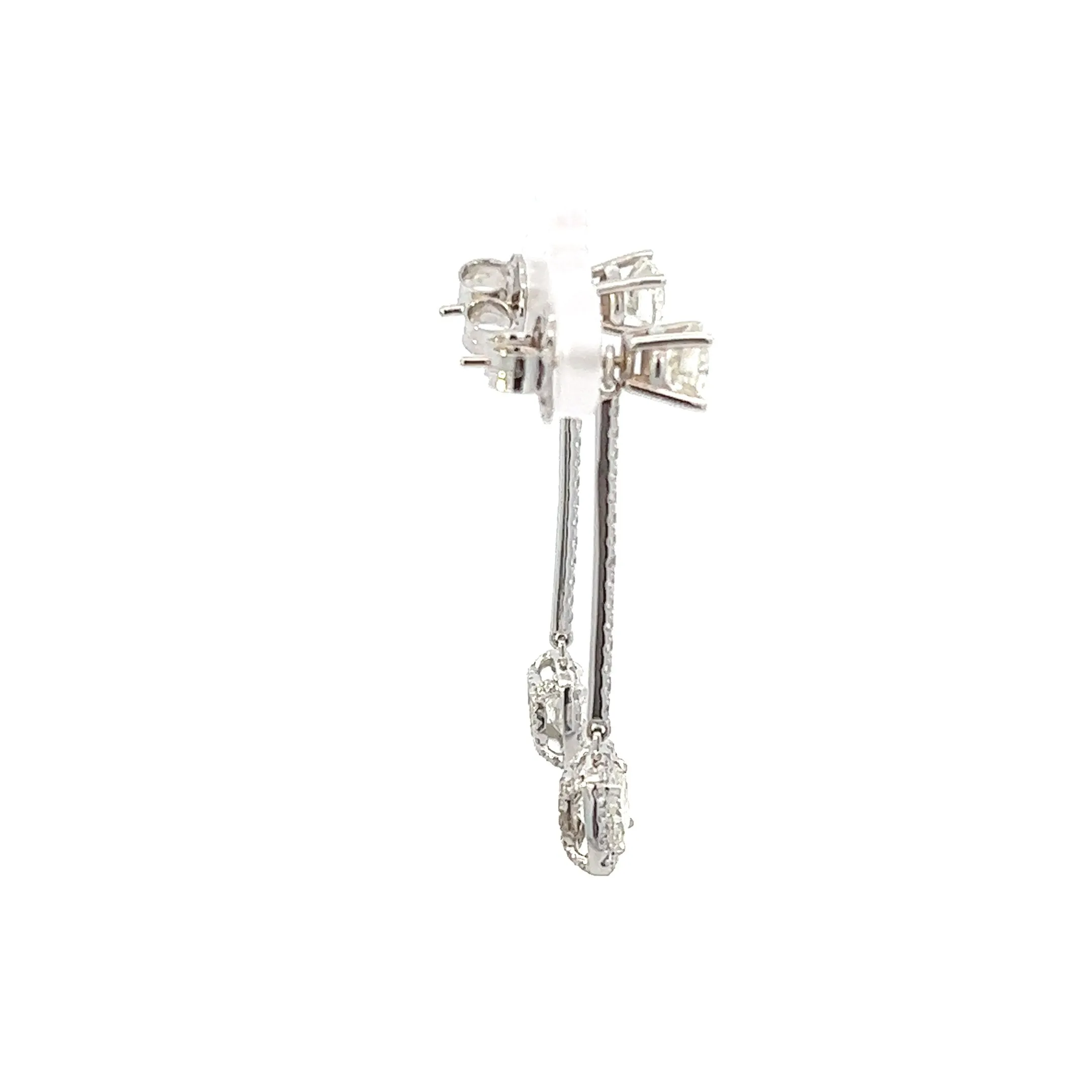 14K White Gold Cushion Cut Halo Diamond Drop Earrings (2.87ctw)