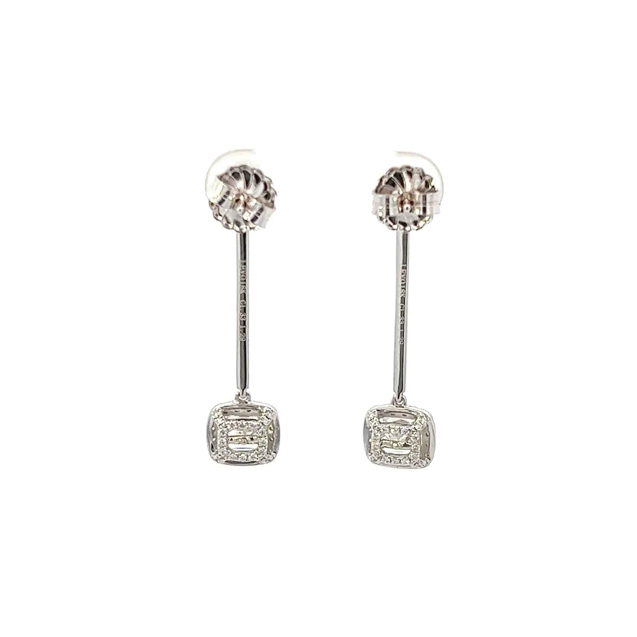 14K White Gold Cushion Cut Halo Diamond Drop Earrings (2.87ctw)
