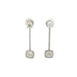 14K White Gold Cushion Cut Halo Diamond Drop Earrings (2.87ctw)