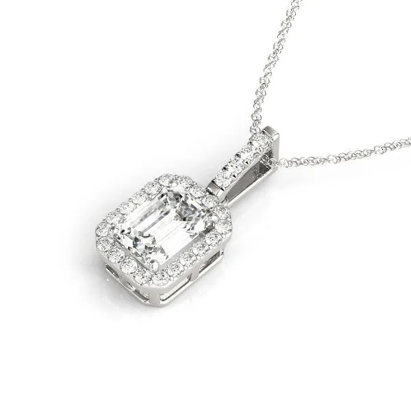 14K White Gold Emerald Diamond Halo Pendant (1.10ctw)