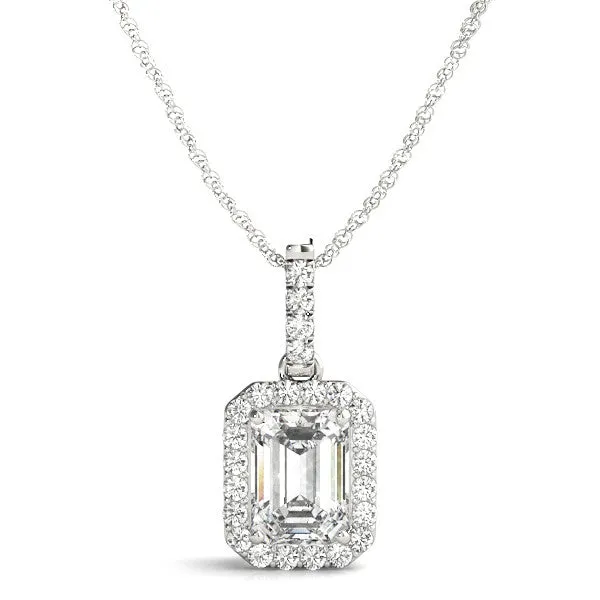 14K White Gold Emerald Diamond Halo Pendant (1.10ctw)