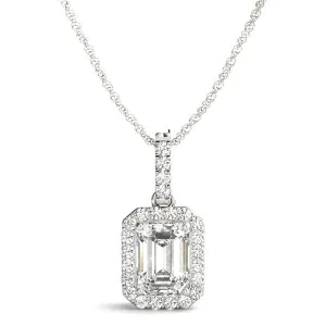 14K White Gold Emerald Diamond Halo Pendant (1.10ctw)