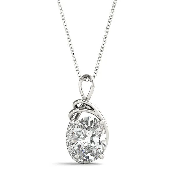 14K White Gold Oval Brilliant Diamond Swirl Pendant (1.10ctw)