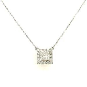 14K White Gold Princess Cut Diamond Halo Necklace (1.46ctw)