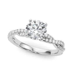 14K White Gold Round Brilliant Diamond Pave Twisted Shank Engagement Ring