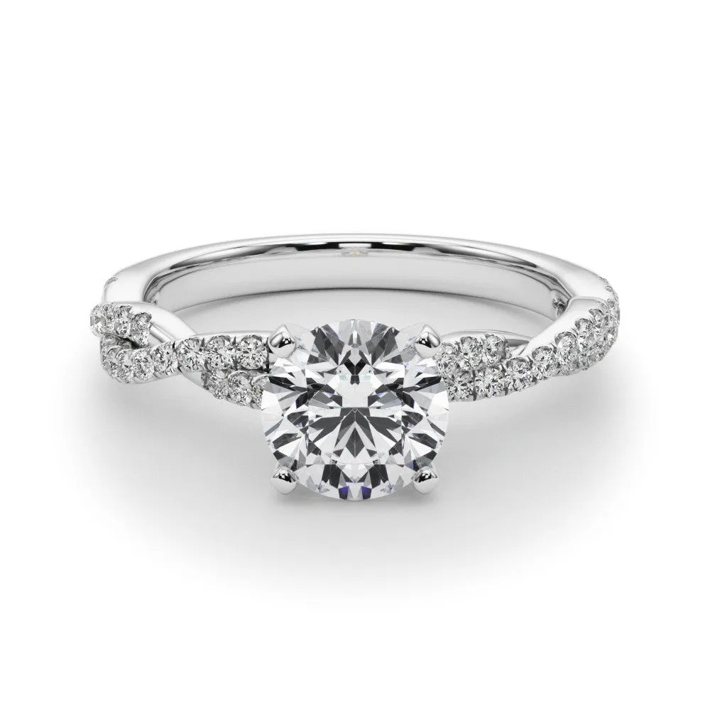 14K White Gold Round Brilliant Diamond Pave Twisted Shank Engagement Ring