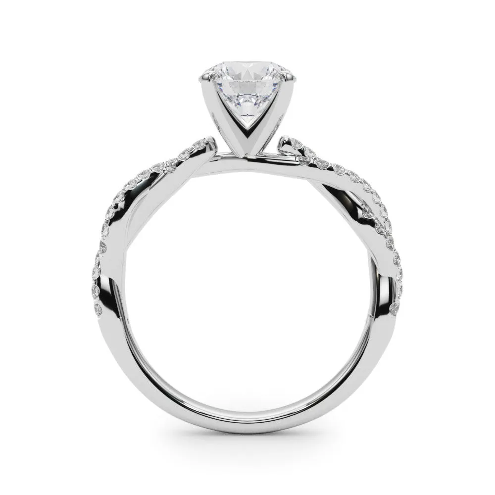 14K White Gold Round Brilliant Diamond Pave Twisted Shank Engagement Ring