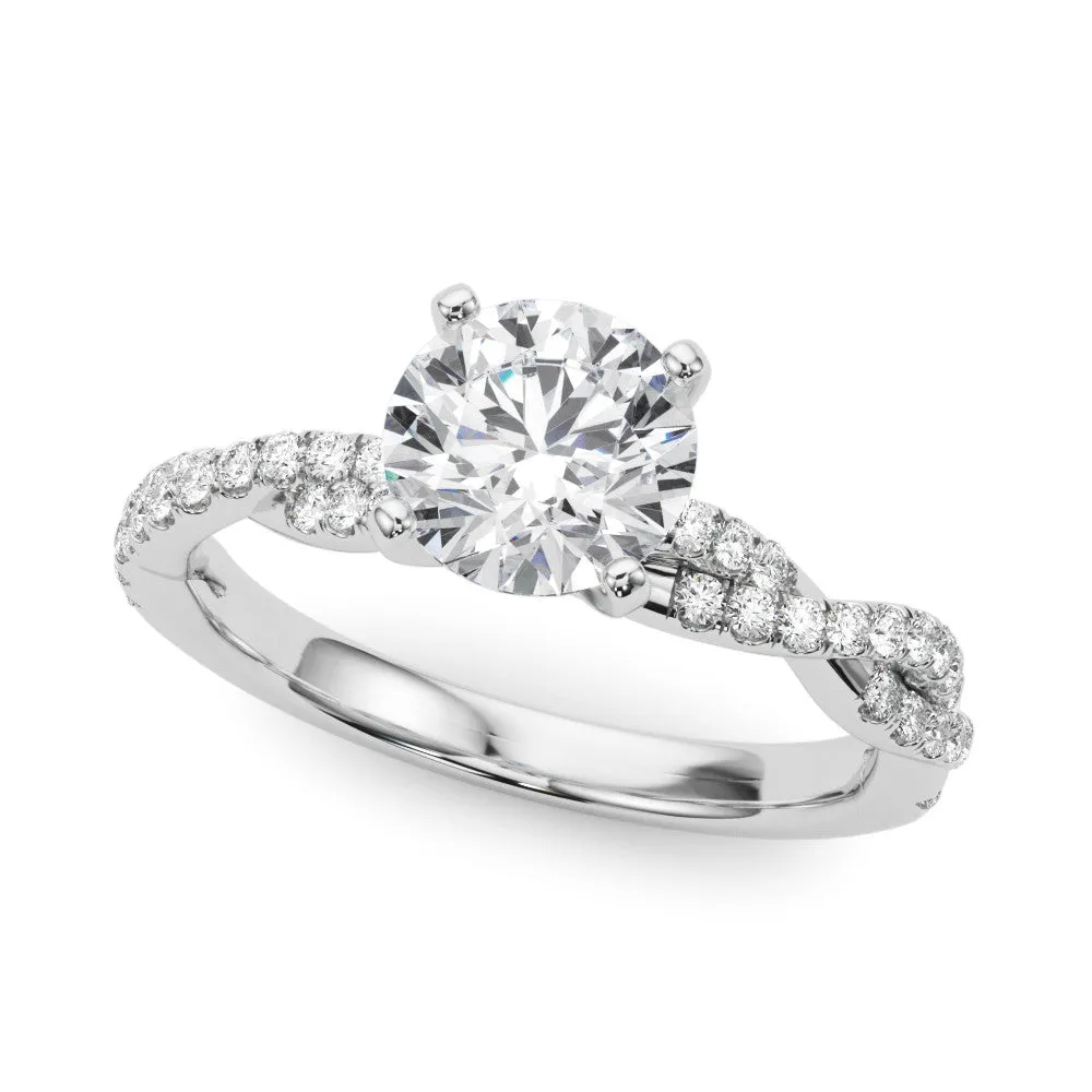 14K White Gold Round Brilliant Diamond Pave Twisted Shank Engagement Ring