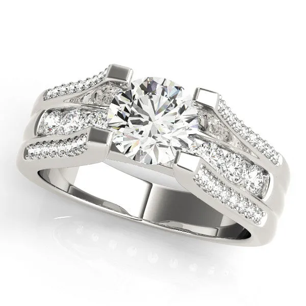 14K White Gold Round Brilliant Tension Diamond Engagement Ring With Channel Set Accent Diamonds (1.50ctw)