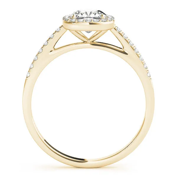 14K Yellow Gold Lab-Grown Cushion Cut Diamond Halo Cathedral Engagement Ring With Pave Accent Diamonds - Options Available