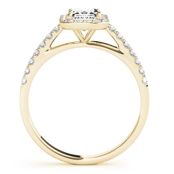 14K Yellow Gold Lab-Grown Emerald Cut Diamond Halo Engagement Ring With Pave Accent Diamonds - Options Available
