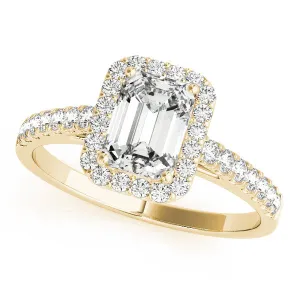 14K Yellow Gold Lab-Grown Emerald Cut Diamond Halo Engagement Ring With Pave Accent Diamonds - Options Available