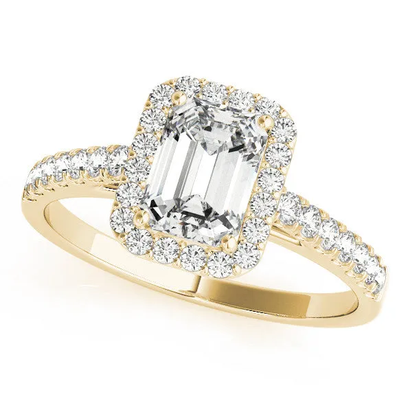 14K Yellow Gold Lab-Grown Emerald Cut Diamond Halo Engagement Ring With Pave Accent Diamonds - Options Available