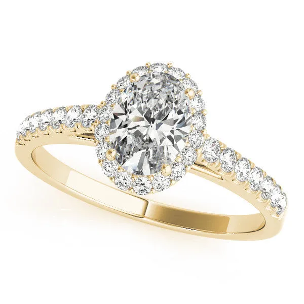 14K Yellow Gold Oval Brilliant Diamond Cathedral Halo With Pave Accents