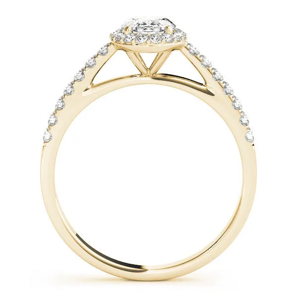 14K Yellow Gold Oval Brilliant Diamond Cathedral Halo With Pave Accents