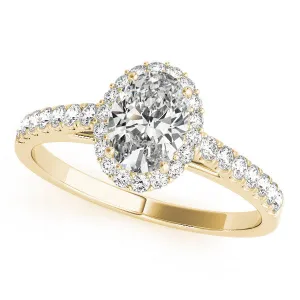 14K Yellow Gold Oval Brilliant Diamond Cathedral Halo With Pave Accents