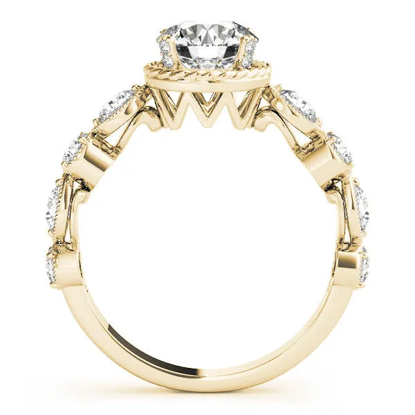 14K Yellow Gold Round Brilliant Diamond Engagement Ring With Scalloped Round Diamond Accents (1.50ctw)