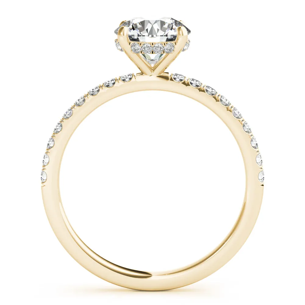 14K Yellow Gold Round Brilliant Diamond Hidden Halo Engagement Ring With Pave Shank