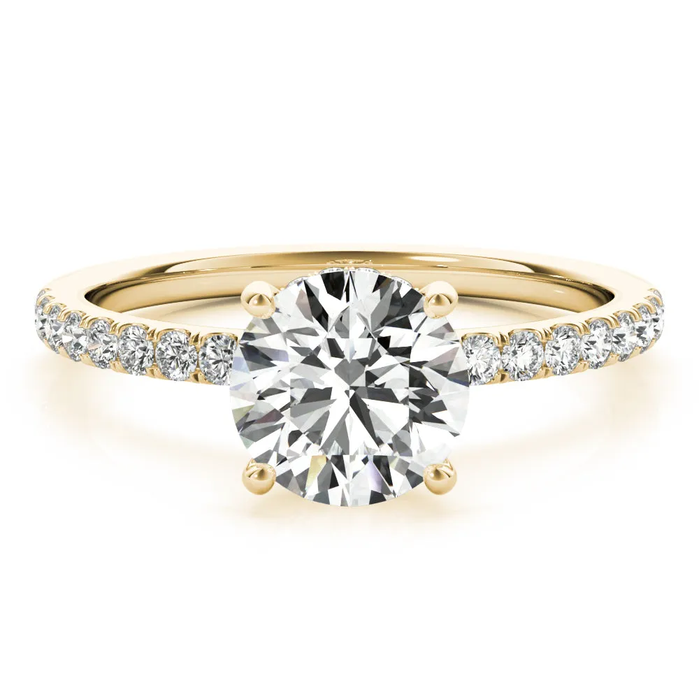 14K Yellow Gold Round Brilliant Diamond Hidden Halo Engagement Ring With Pave Shank