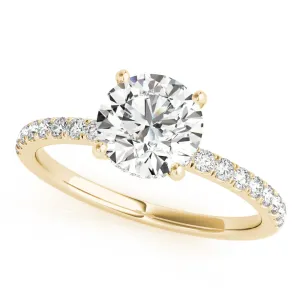 14K Yellow Gold Round Brilliant Diamond Hidden Halo Engagement Ring With Pave Shank