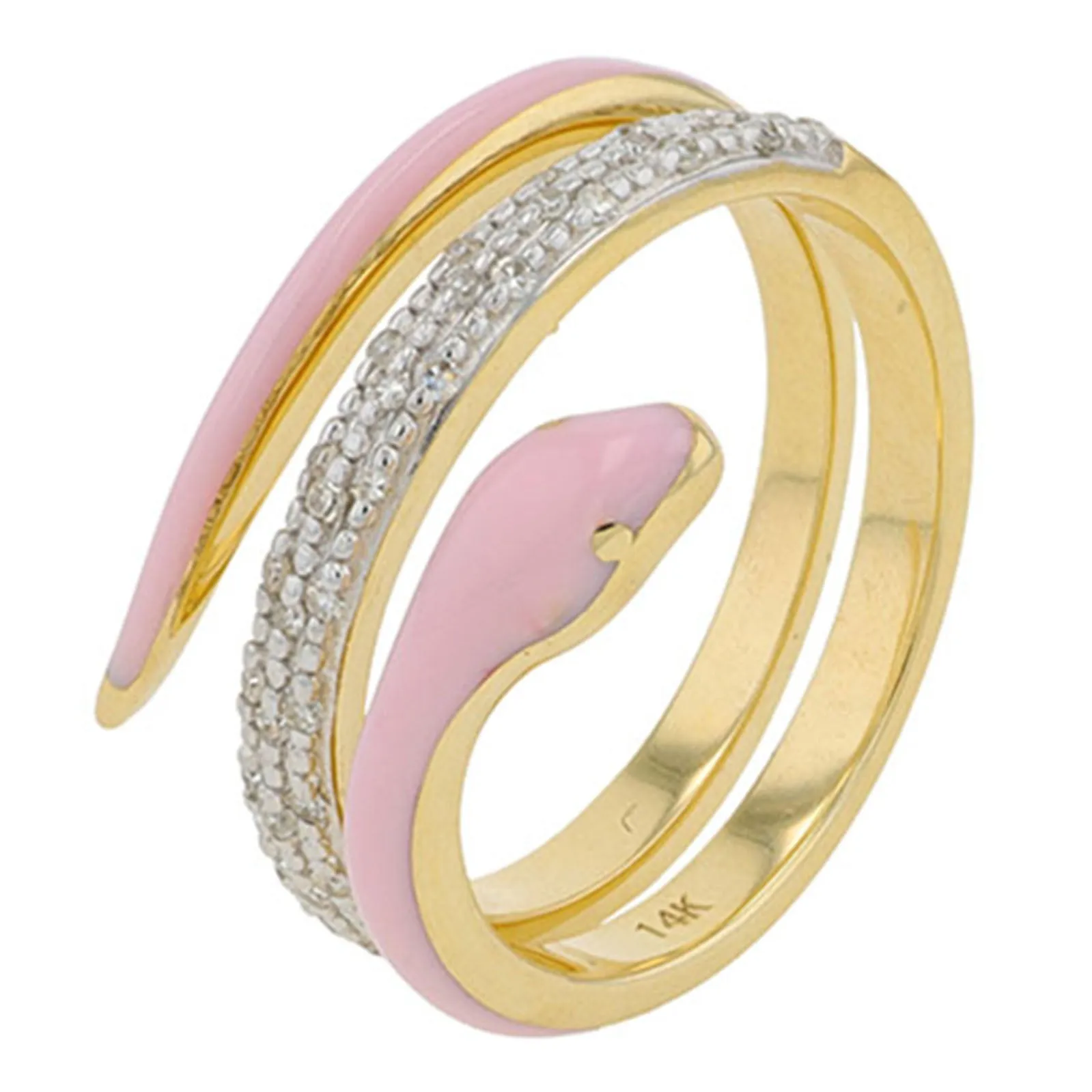 14K YG .15 CTW Diamond & Enamel Snake Bypass Ring<p><strong>More Colors Available</p></strong>