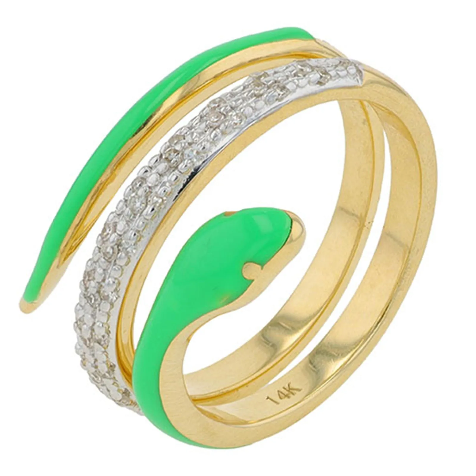 14K YG .15 CTW Diamond & Enamel Snake Bypass Ring<p><strong>More Colors Available</p></strong>