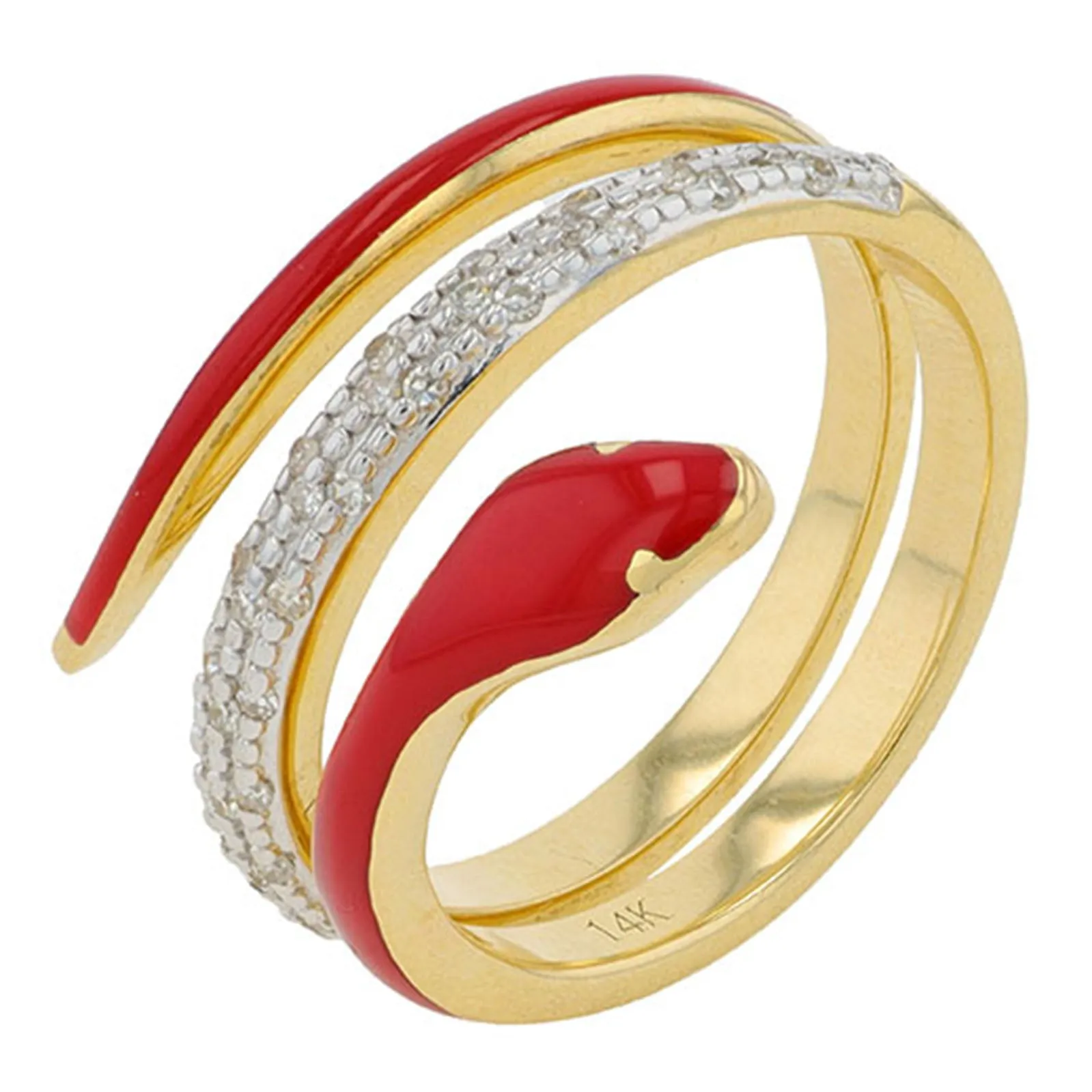 14K YG .15 CTW Diamond & Enamel Snake Bypass Ring<p><strong>More Colors Available</p></strong>