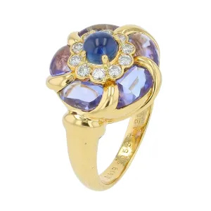 18K YG 2.06 CTW Tanzanite & .55 CTW Sapphire Ring