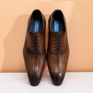 2025 Business leather shoes men's carved pointed Oxford British lace-up wedding dress retro leather shoes embossed snake leather shoes