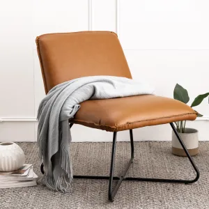 56.38Cm Wide Slipper Chair 17 Stories Leg Color: Black Leather Type: Whisky Brown Faux Leather