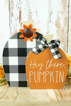 9.5 x 9 'Hey There' Tabletop Pumpkin Duo