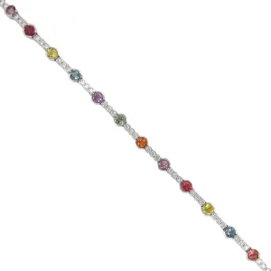 Alternating Multi-Color Sapphire & Diamond Bracelet