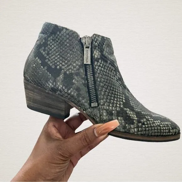 Aquatalia Booties Womens 6.5 Green Black Flavia Snakeskin Embossed Leather Chic