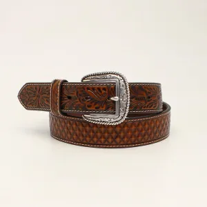 ARIAT 1 1/2" BASKETWEAVE FLORAL TABS TAN