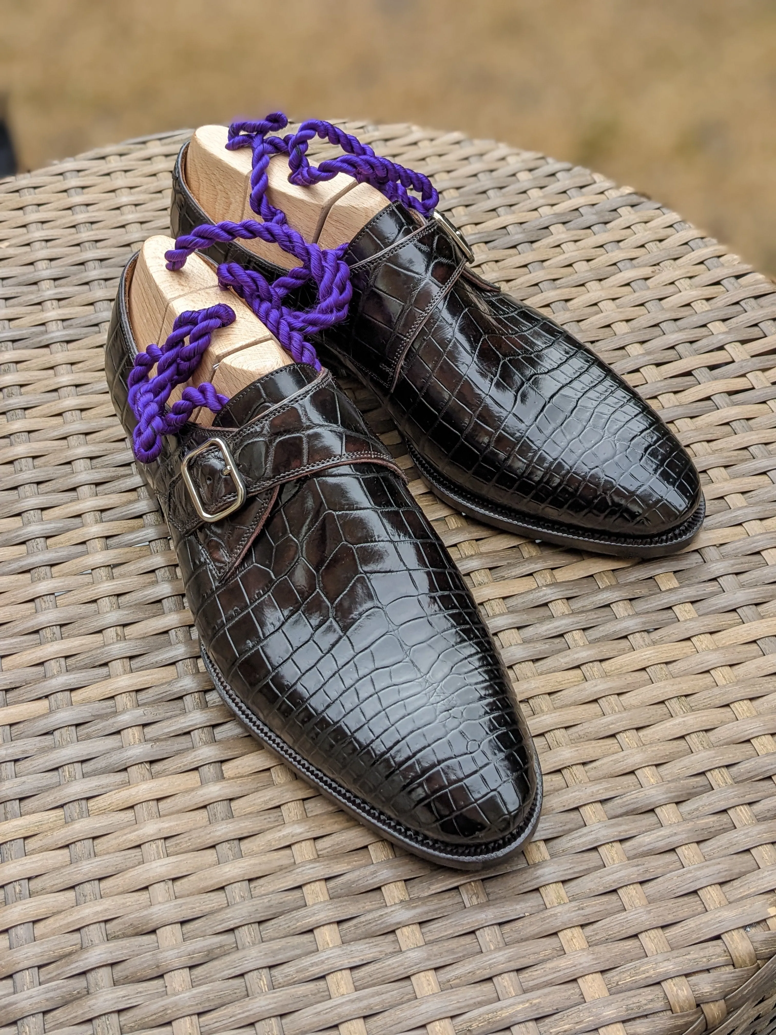 Ascot Single Monk - Black Crocodile