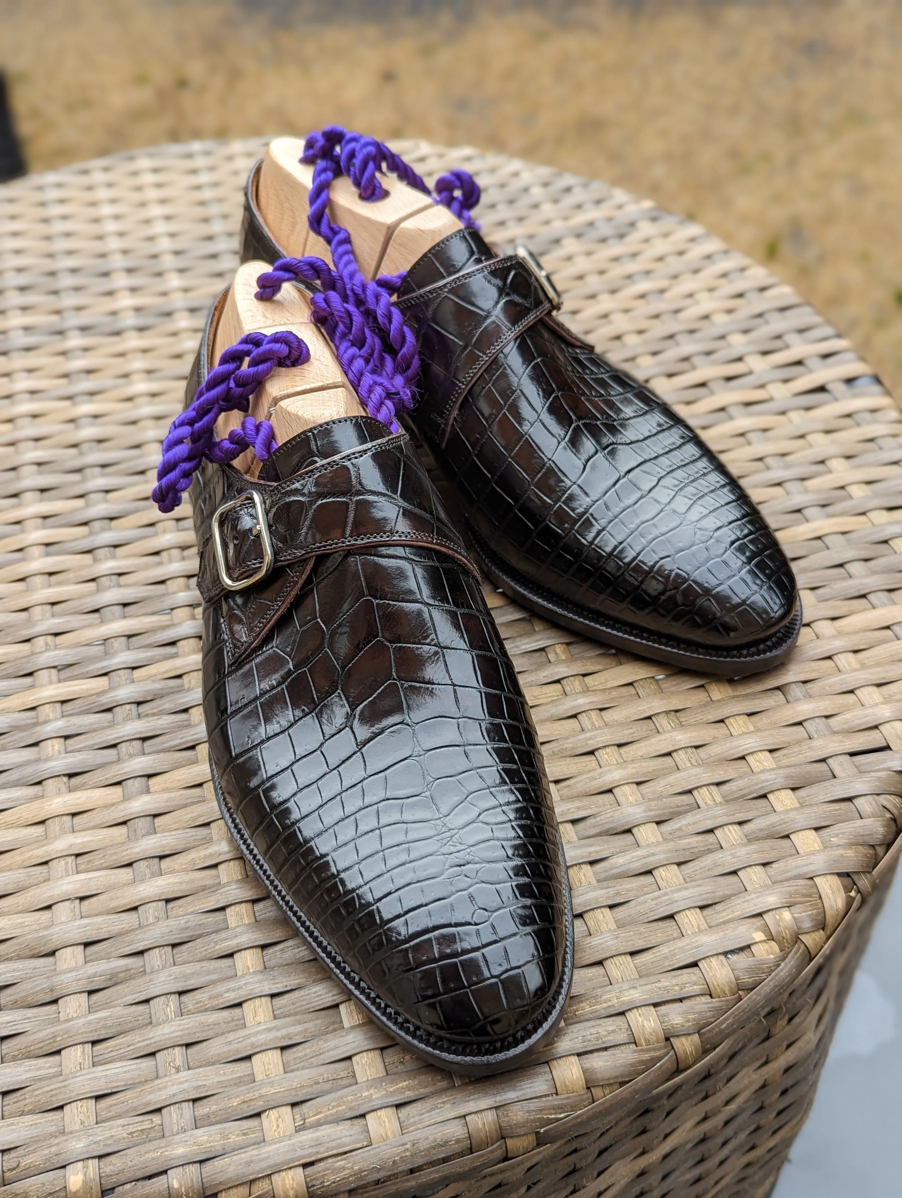 Ascot Single Monk - Black Crocodile