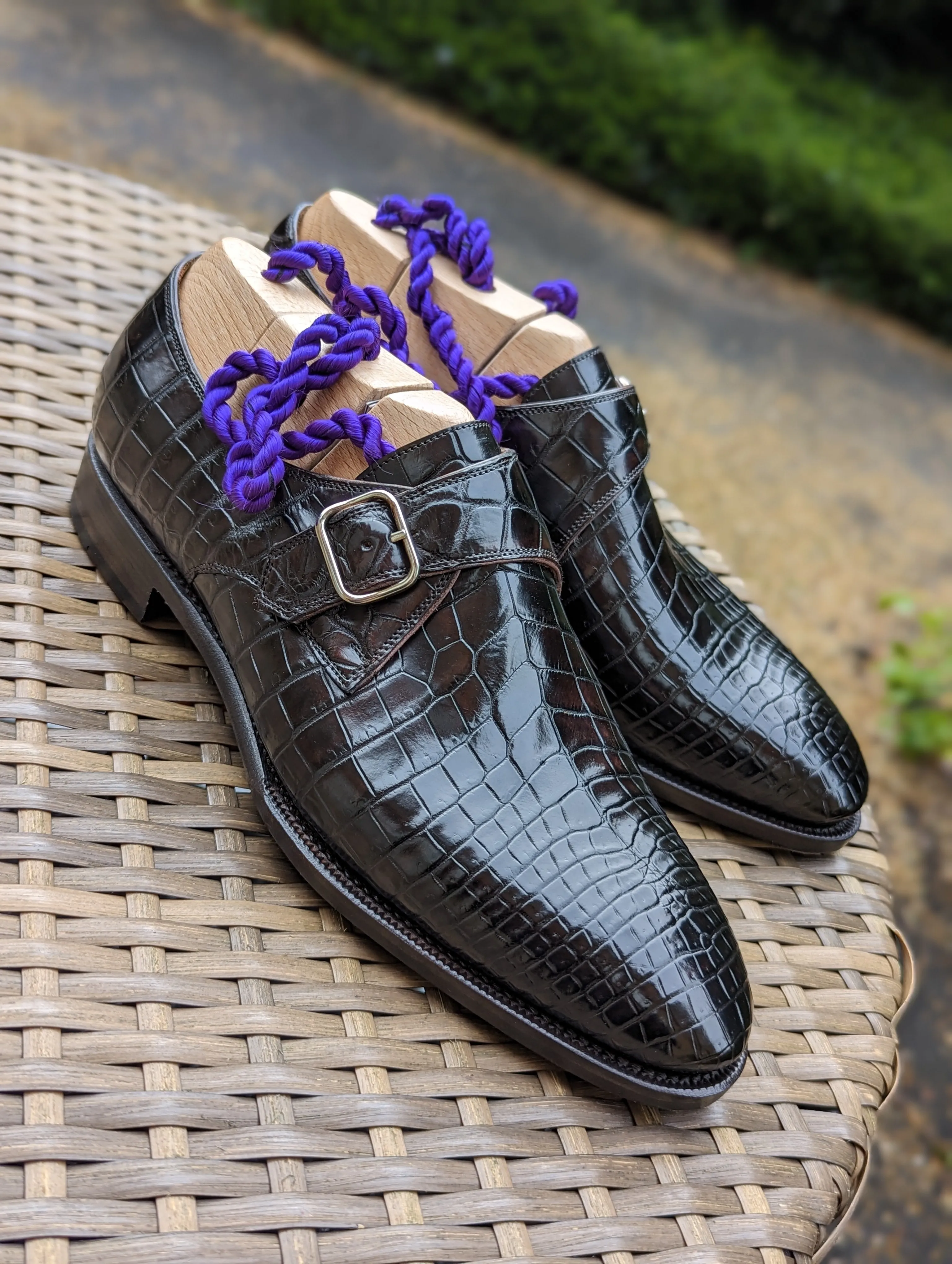 Ascot Single Monk - Black Crocodile