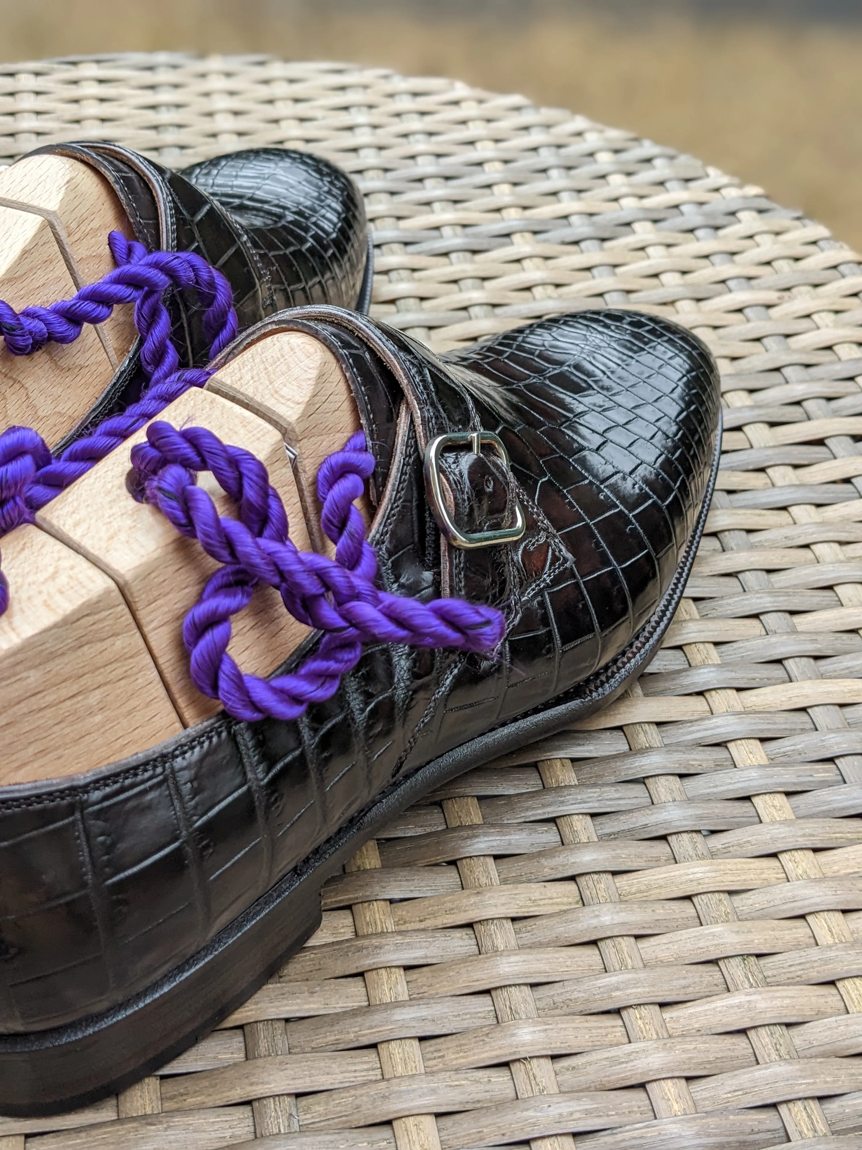 Ascot Single Monk - Black Crocodile