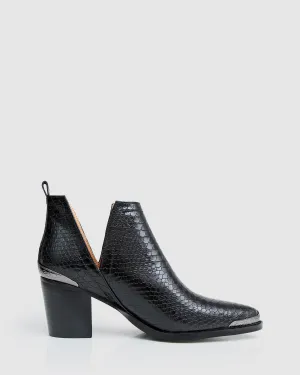 Austin Croc Embossed Ankle Boot - Black