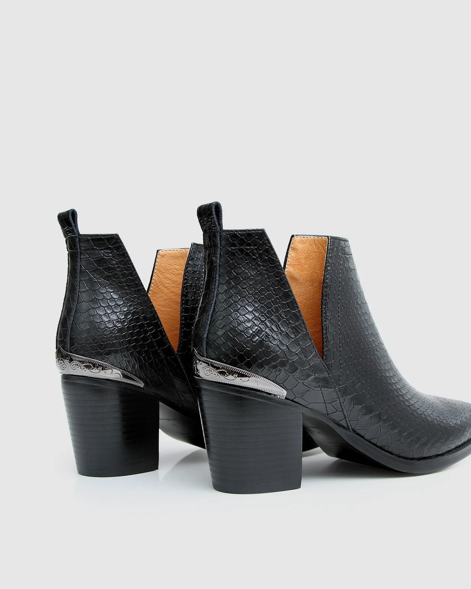 Austin Croc Embossed Ankle Boot - Black