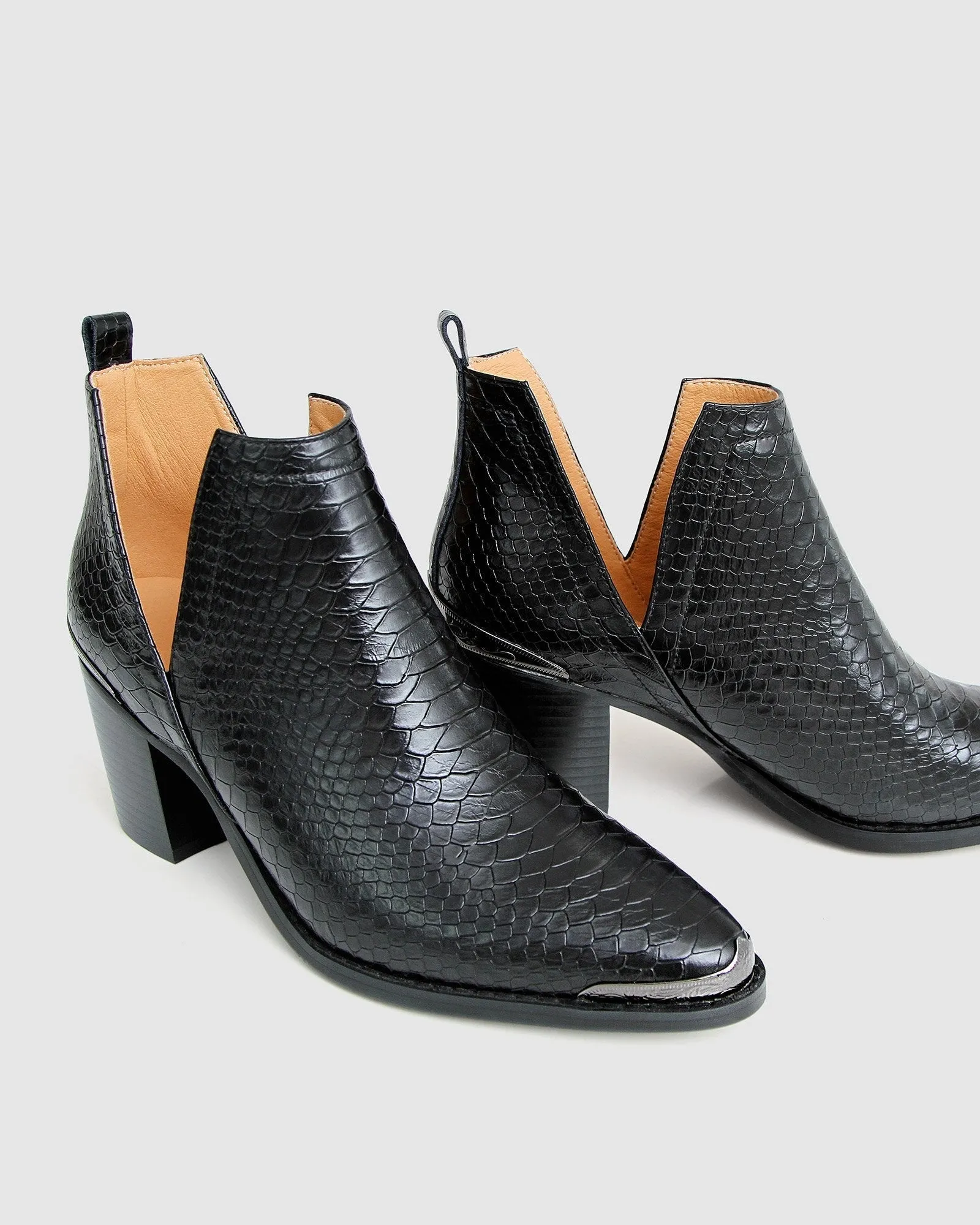 Austin Croc Embossed Ankle Boot - Black