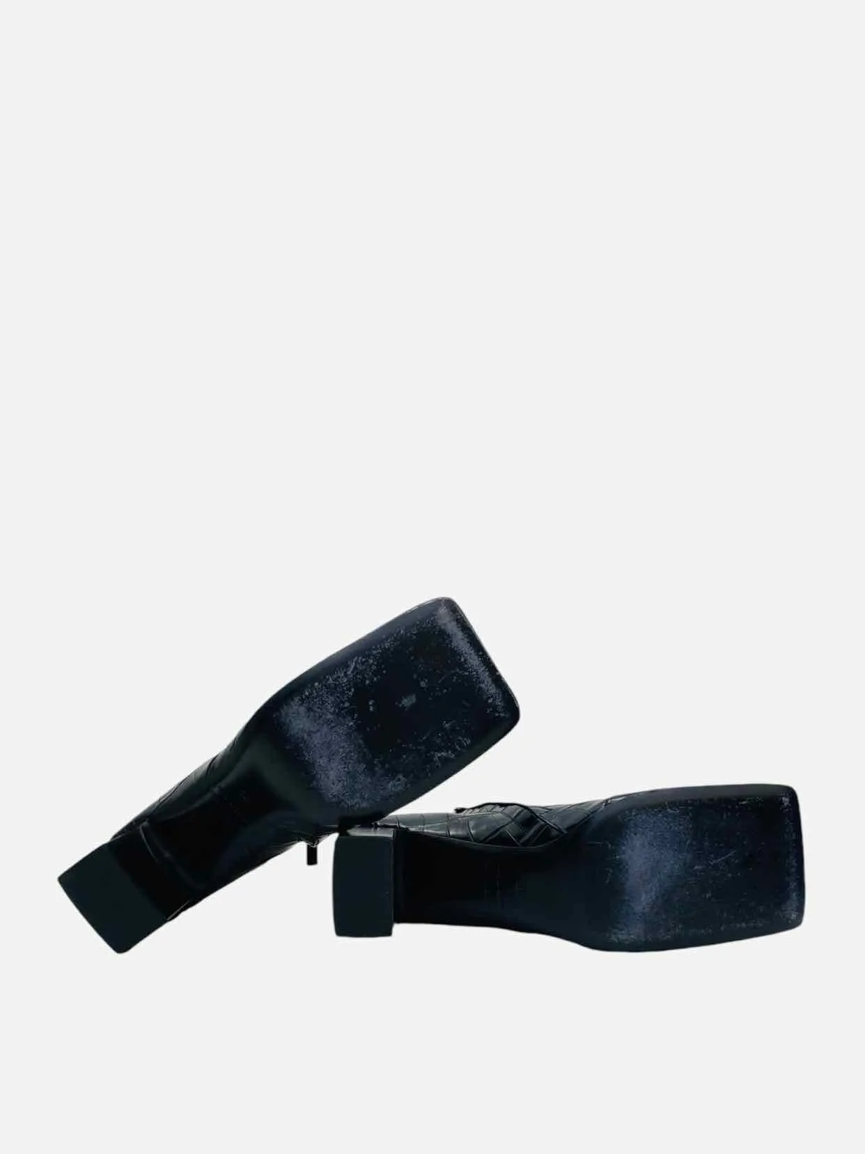 BALENCIAGA BB Double Black Croc Embossed Ankle Boots 35
