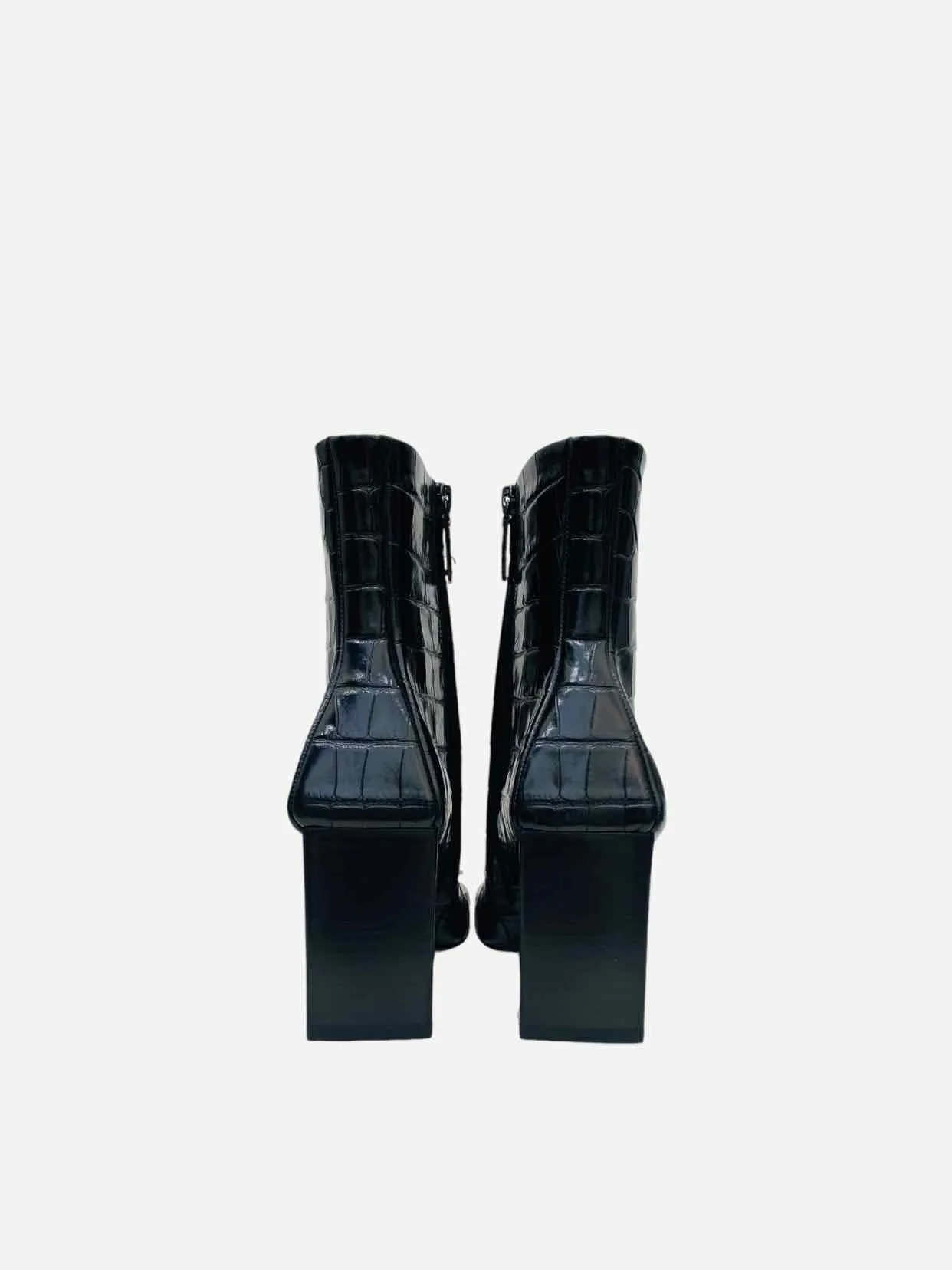 BALENCIAGA BB Double Black Croc Embossed Ankle Boots 35
