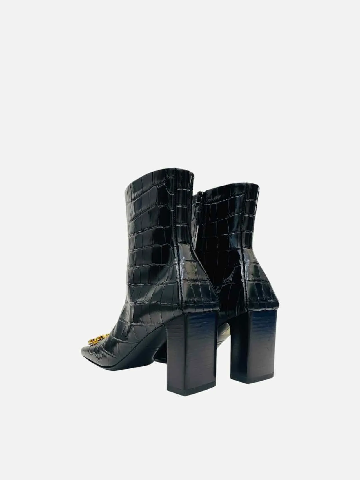 BALENCIAGA BB Double Black Croc Embossed Ankle Boots 35